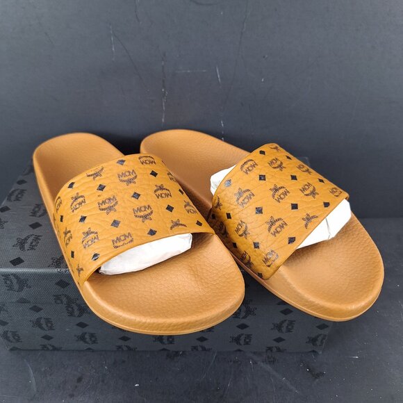 MCM Monogram Logo Print Rubber Slides Sandals Size 40 EU Womens 10 Mens 8 - Picture 3 of 14